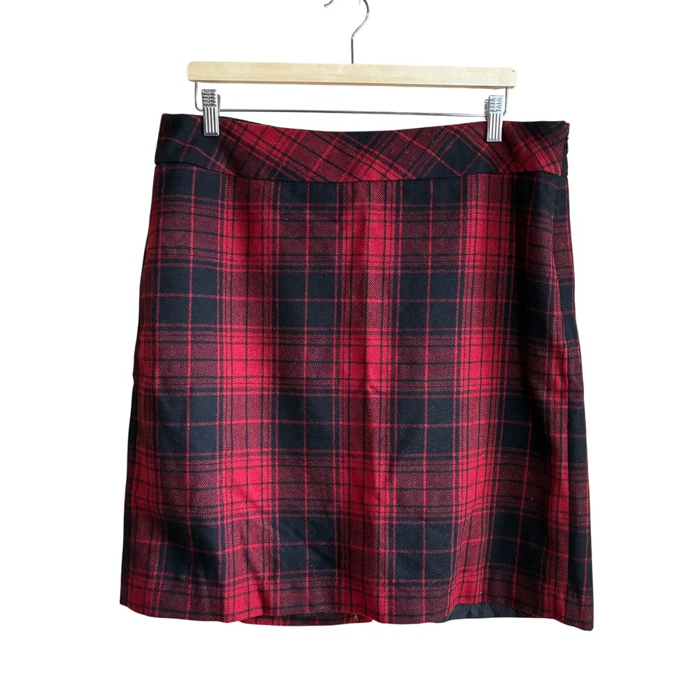 Eddie Bauer Plaid Wool Blend Pencil Skirt 14 Red Black Womens Classic Knee Skirt